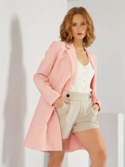 Abrigo Con Doble Hilera De Botones - Rosa Polvo