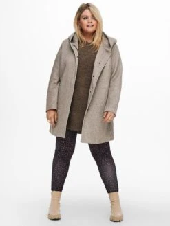 Abrigo Largo Con Capucha - Beige