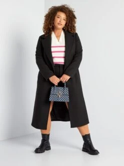 Abrigo Largo Con Cinturón Anudable - Negro