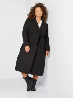 Abrigo Largo Con Cinturón Anudable - Negro -Zalaris Tienda abrigo largo con cinturon anudable negro aix73 2 frb3