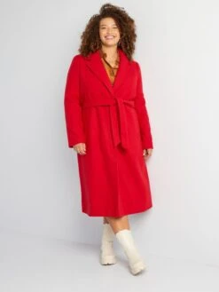 Abrigo Largo Con Cinturón Anudable - ROJO_ -Zalaris Tienda abrigo largo con cinturon anudable rojo aix73 3 frb3