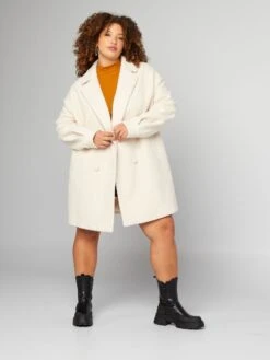 Abrigo Largo Efecto Lana - HUEVO BLANCO