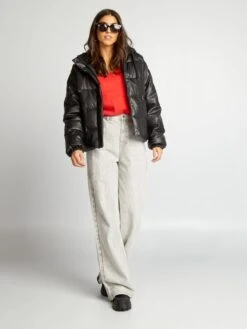 Anorak Sintético Con Capucha - Negro