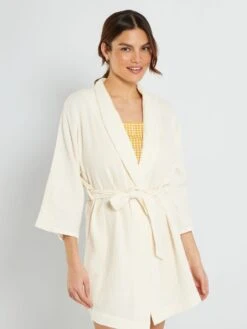 Bata De Gasa De Algodón - BLANCO -Zalaris Tienda bata de gasa de algodon blanco zr876 2 frb3