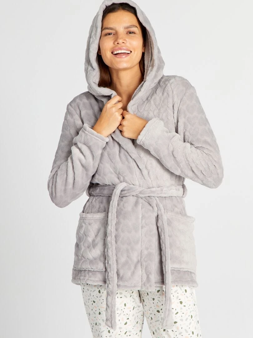 Bata De Tejido Polar - Gris 6 Bata De Tejido Polar - Gris - Imagen 4
