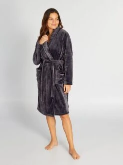 Bata De Tejido Polar - GRIS NUEVE