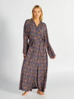 Bata Larga Con Estampado - Azul