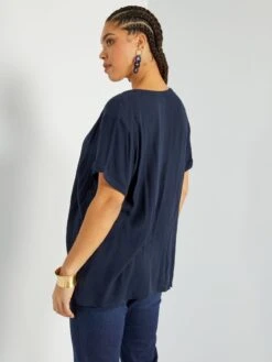 Blusa Con Cuello De Pico Y Motivos - Azul -Zalaris Tienda blusa con cuello de pico y motivos azul zm524 2 frb3
