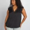 Blusa Con Escote De Pico Y Encaje - Negro -Zalaris Tienda blusa con escote de pico y encaje negro adz93 3 frb1