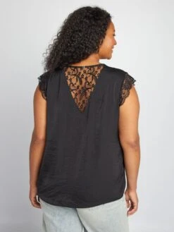 Blusa Con Escote De Pico Y Encaje - Negro -Zalaris Tienda blusa con escote de pico y encaje negro adz93 3 frb3