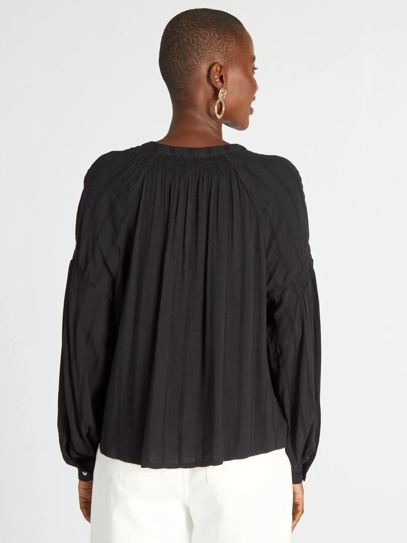 Blusa Con Manga Abombada Y Tejido Texturizado - Negro 6 Blusa Con Manga Abombada Y Tejido Texturizado - Negro - Imagen 4