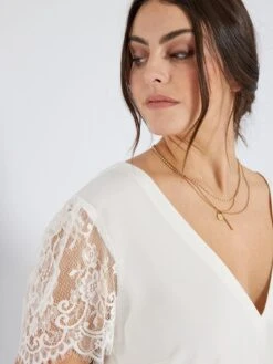 Blusa Corta Con Manga De Encaje - BLANCO -Zalaris Tienda blusa corta con manga de encaje blanco adr92 1 frb3