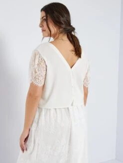 Blusa Corta Con Manga De Encaje - BLANCO -Zalaris Tienda blusa corta con manga de encaje blanco adr92 1 frb4