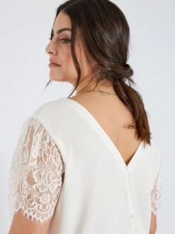 Blusa Corta Con Manga De Encaje - BLANCO -Zalaris Tienda blusa corta con manga de encaje blanco adr92 1 frb5