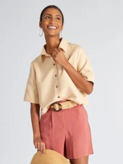 Blusa Corta Manga 3/4 - BEIGE -Zalaris Tienda blusa corta manga 34 beige avj66 1 frb6