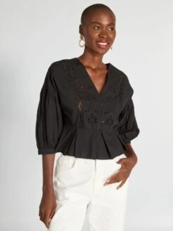 Blusa Crop Top Con Aberturas Bordadas - Negro -Zalaris Tienda blusa crop top con aberturas bordadas negro axl73 1 frb3