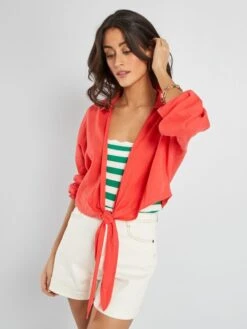 Blusa Cropped Con Cuello De Pico - Rojo -Zalaris Tienda blusa cropped con cuello de pico rojo zs485 4 frb3