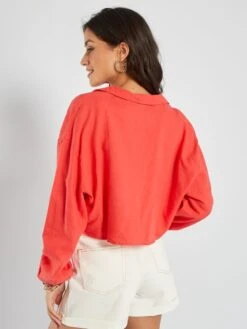 Blusa Cropped Con Cuello De Pico - Rojo -Zalaris Tienda blusa cropped con cuello de pico rojo zs485 4 frb4