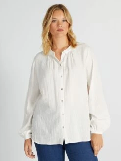 Blusa De Algodón Con Cuello Con Volantes - Blanco -Zalaris Tienda blusa de algodon con cuello con volantes blanco aiu25 4 frb3