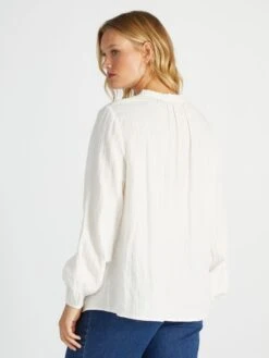 Blusa De Algodón Con Cuello Con Volantes - Blanco -Zalaris Tienda blusa de algodon con cuello con volantes blanco aiu25 4 frb4