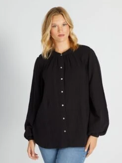 Blusa De Algodón Con Cuello Con Volantes - Negro -Zalaris Tienda blusa de algodon con cuello con volantes negro aiu25 2 frb3