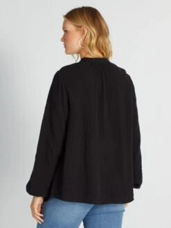 Blusa De Algodón Con Cuello Con Volantes - Negro -Zalaris Tienda blusa de algodon con cuello con volantes negro aiu25 2 frb4