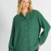 Blusa De Algodón Con Cuello Con Volantes - Verde