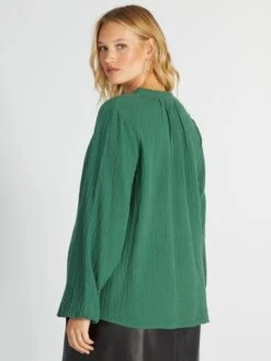 Blusa De Algodón Con Cuello Con Volantes - Verde -Zalaris Tienda blusa de algodon con cuello con volantes verde aiu25 3 frb3