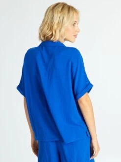 Blusa De Doble Gasa De Algodón - Azul -Zalaris Tienda blusa de doble gasa de algodon azul amd05 1 frb3
