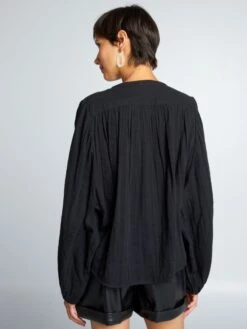 Blusa De Doble Gasa De Algodón - Negro -Zalaris Tienda blusa de doble gasa de algodon negro axn31 3 frb3