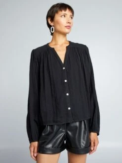 Blusa De Doble Gasa De Algodón - Negro -Zalaris Tienda blusa de doble gasa de algodon negro axn31 3 frb4