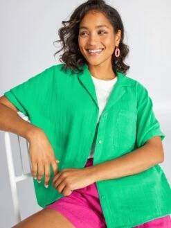 Blusa De Doble Gasa De Algodón - Verde -Zalaris Tienda blusa de doble gasa de algodon verde amd05 4 frb2