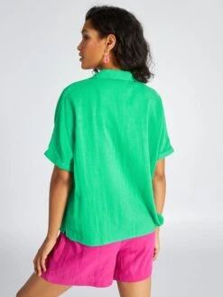 Blusa De Doble Gasa De Algodón - Verde -Zalaris Tienda blusa de doble gasa de algodon verde amd05 4 frb4
