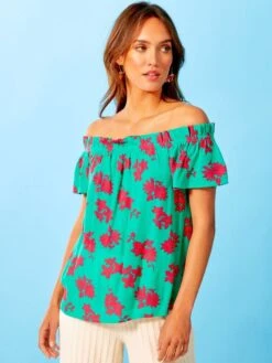 Blusa De Flores Escote Bardot - VERDE -Zalaris Tienda blusa de flores escote bardot verde zs164 2 frb3