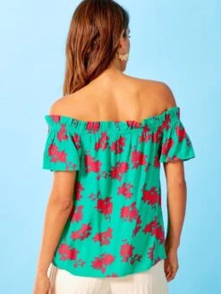 Blusa De Flores Escote Bardot - VERDE -Zalaris Tienda blusa de flores escote bardot verde zs164 2 frb4