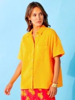 Blusa De Gasa De Algodón - Amarillo Anaranjado -Zalaris Tienda blusa de gasa de algodon amarillo anaranjado zs085 3 frb3