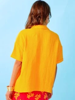 Blusa De Gasa De Algodón - Amarillo Anaranjado -Zalaris Tienda blusa de gasa de algodon amarillo anaranjado zs085 3 frb4