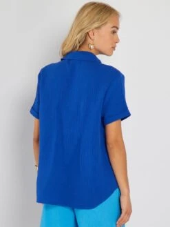 Blusa De Gasa De Algodón - Azul -Zalaris Tienda blusa de gasa de algodon azul avj37 2 frb3