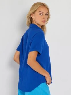 Blusa De Gasa De Algodón - Azul -Zalaris Tienda blusa de gasa de algodon azul avj37 2 frb4