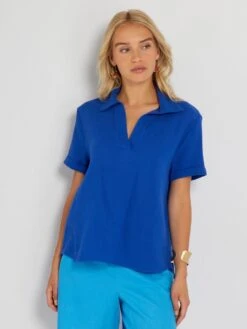 Blusa De Gasa De Algodón - Azul -Zalaris Tienda blusa de gasa de algodon azul avj37 2 frb5