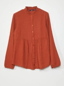 Blusa De Gasa De Algodón - Castaño