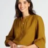 Blusa De Gasa De Algodón Con Cuello Alto - Gelel