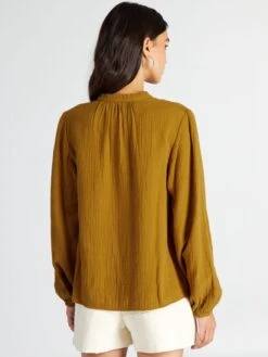 Blusa De Gasa De Algodón Con Cuello Alto - Gelel -Zalaris Tienda blusa de gasa de algodon con cuello alto gelel aee49 2 frb3
