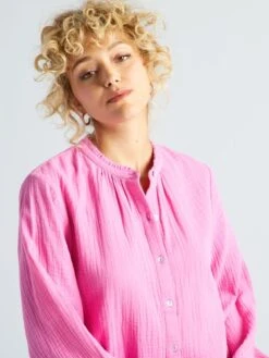 Blusa De Gasa De Algodón Con Cuello Alto - Rosa -Zalaris Tienda blusa de gasa de algodon con cuello alto rosa aee49 7 frb3