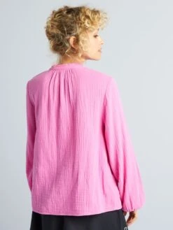 Blusa De Gasa De Algodón Con Cuello Alto - Rosa -Zalaris Tienda blusa de gasa de algodon con cuello alto rosa aee49 7 frb4
