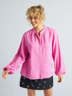 Blusa De Gasa De Algodón Con Cuello Alto - Rosa -Zalaris Tienda blusa de gasa de algodon con cuello alto rosa aee49 7 frb5