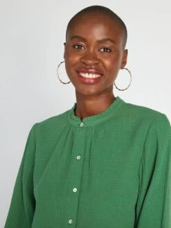 Blusa De Gasa De Algodón Con Cuello Alto - Verde 8 Blusa De Gasa De Algodón Con Cuello Alto - Verde -Zalaris Tienda blusa de gasa de algodon con cuello alto verde aee49 4 frb3