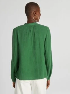 Blusa De Gasa De Algodón Con Cuello Alto - Verde 9 Blusa De Gasa De Algodón Con Cuello Alto - Verde -Zalaris Tienda blusa de gasa de algodon con cuello alto verde aee49 4 frb4