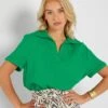 Blusa De Gasa De Algodón - Verde Flúor -Zalaris Tienda blusa de gasa de algodon verde fluor avj37 3 frb1