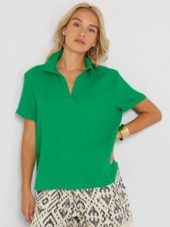 Blusa De Gasa De Algodón - Verde Flúor -Zalaris Tienda blusa de gasa de algodon verde fluor avj37 3 frb4